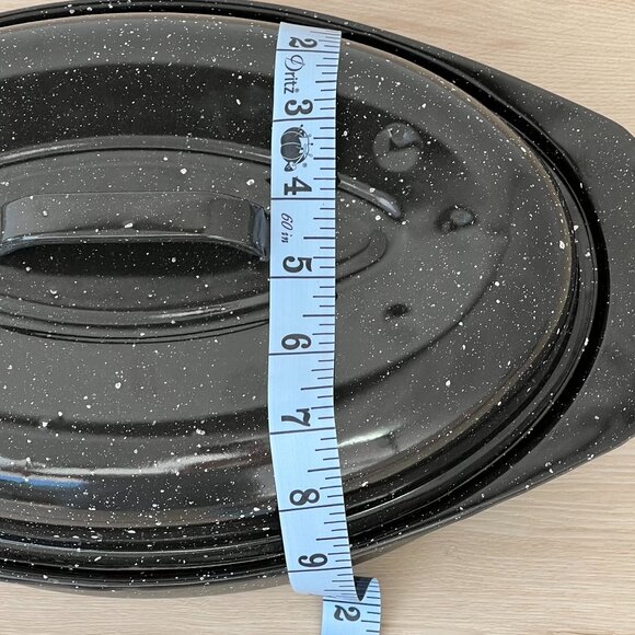 Vintage Black Speckled Oval Enamelware Roaster Pan & Lid 8" X 13" DISPLAY/PROP - Picture 9 of 16